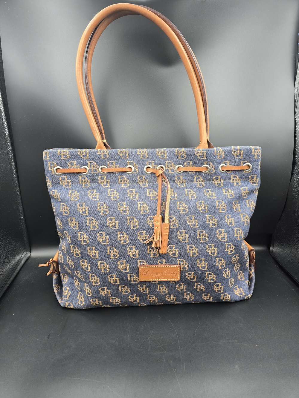 Dooney & Bourke Navy and Tan Logo Tote